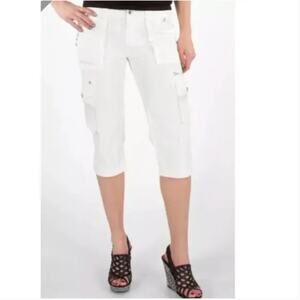 Rock Revival White Cargo Low Rise Capri Pants SeerSucker Size 26